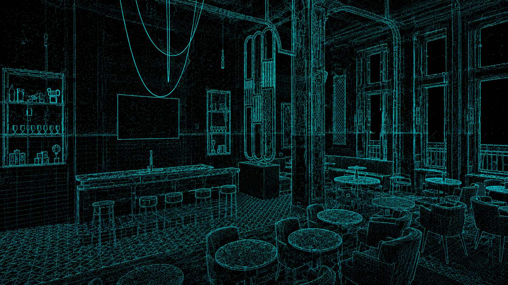 Same interior space, LiDAR point-cloud scan